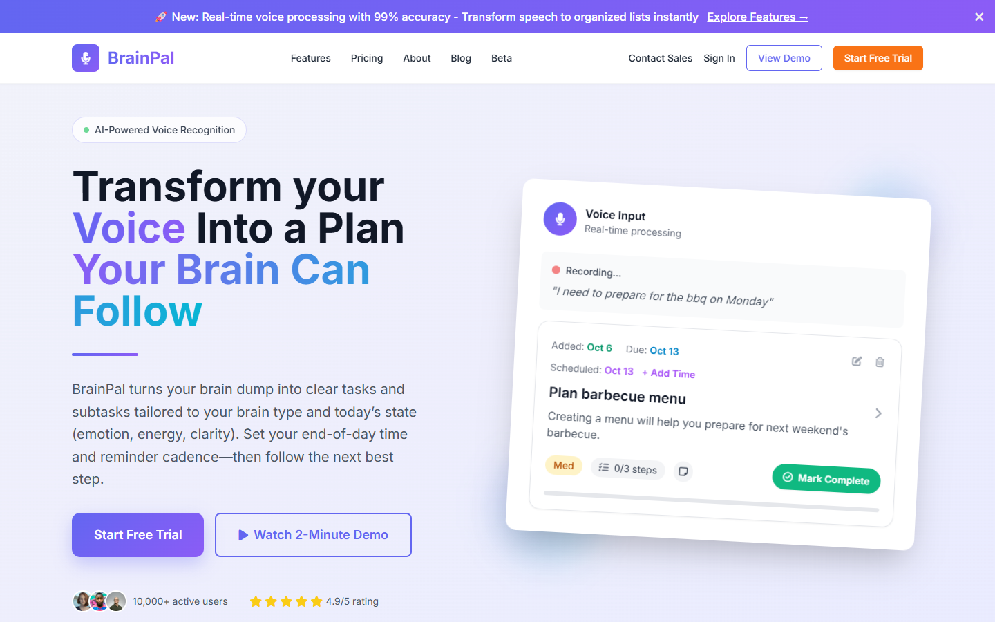 BrainPal voice-to-plan